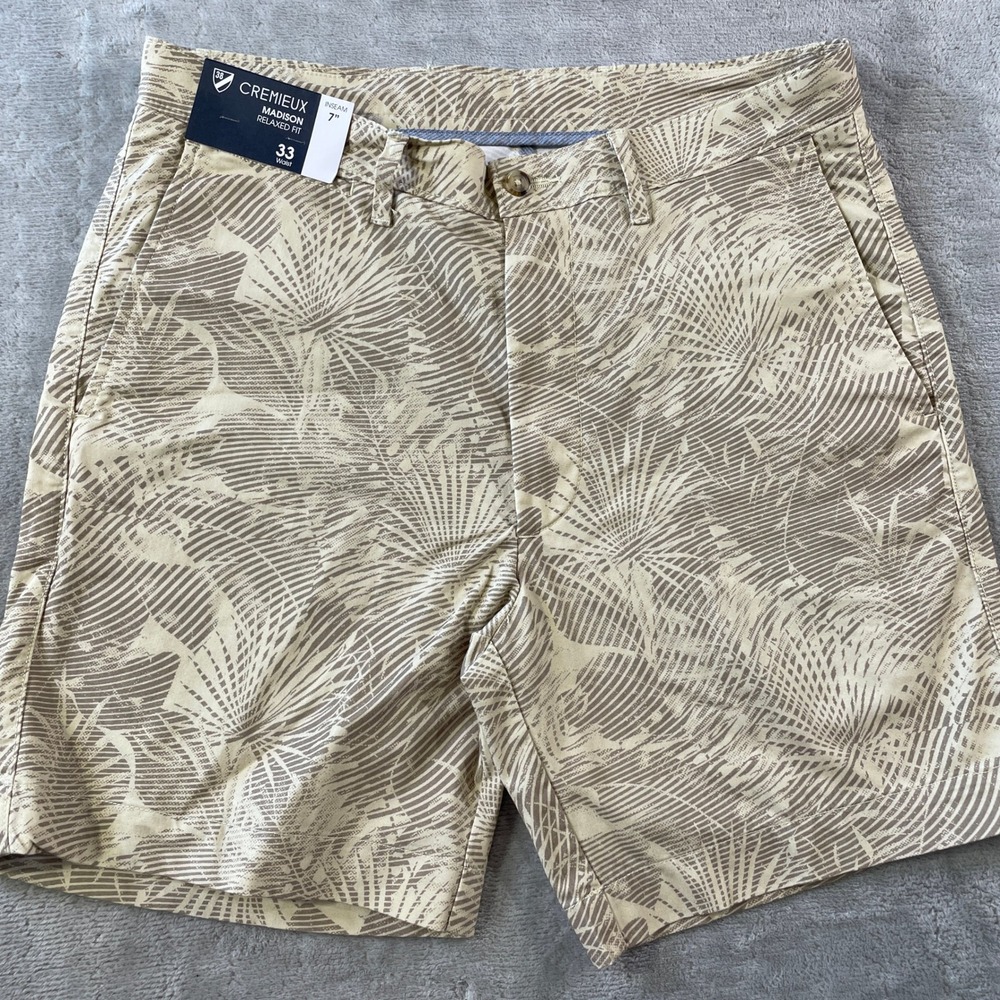 Cremieux Shorts Madison Mens 33 Beige 7" Beach Resort Relaxed Fit Palm Vacation